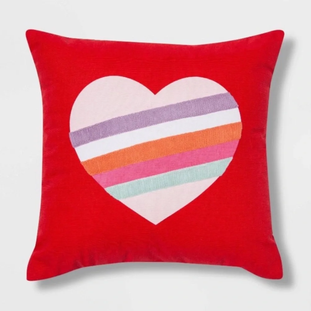 Spritz Striped Heart Square Pillow Bundle of 2